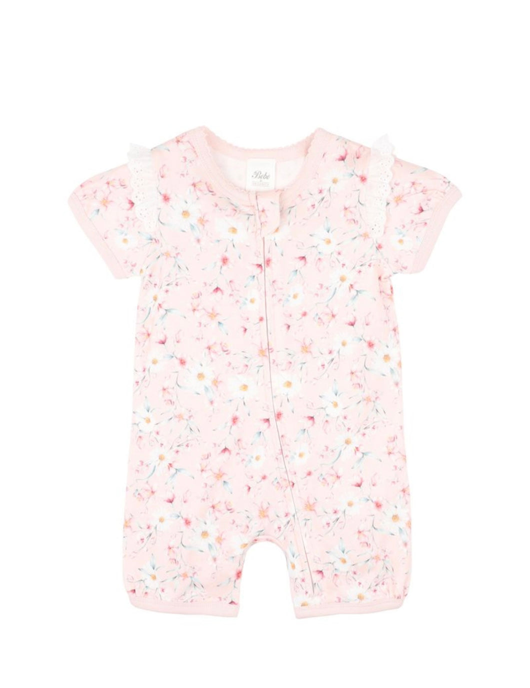 Bebe - Zoe Print Short Sleeve Zip Romper - Zoe Print