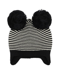 Bebe - Angus Stripe Pom Pom Knitted Beanie - Charcoal Stripe