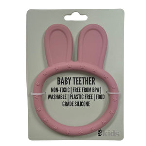 E S Kids Silicone Bunny Ring - Blue or Dusty Pink