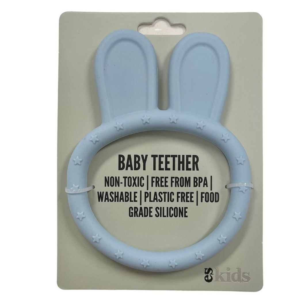 E S Kids Silicone Bunny Ring - Blue or Dusty Pink