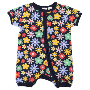 Korango Flower Short Sleeve Zip Romper - Navy Floral or Cloud Floral