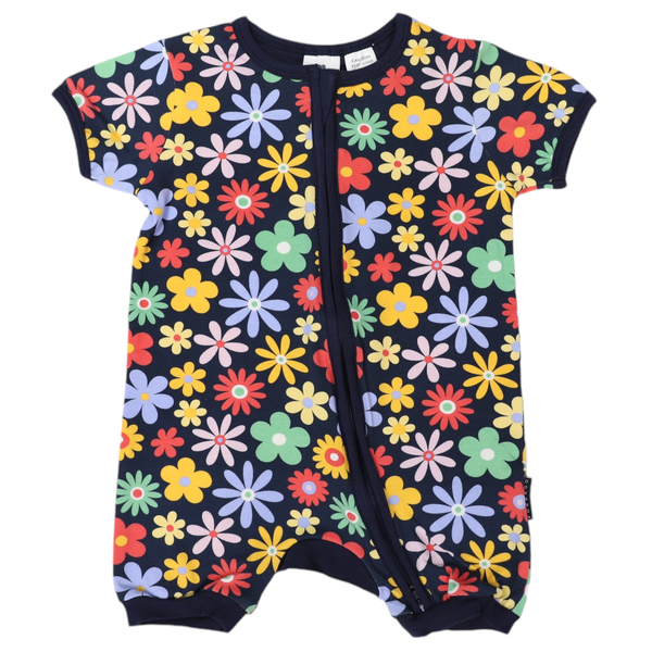 Korango Flower Short Sleeve Zip Romper - Navy Floral or Cloud Floral