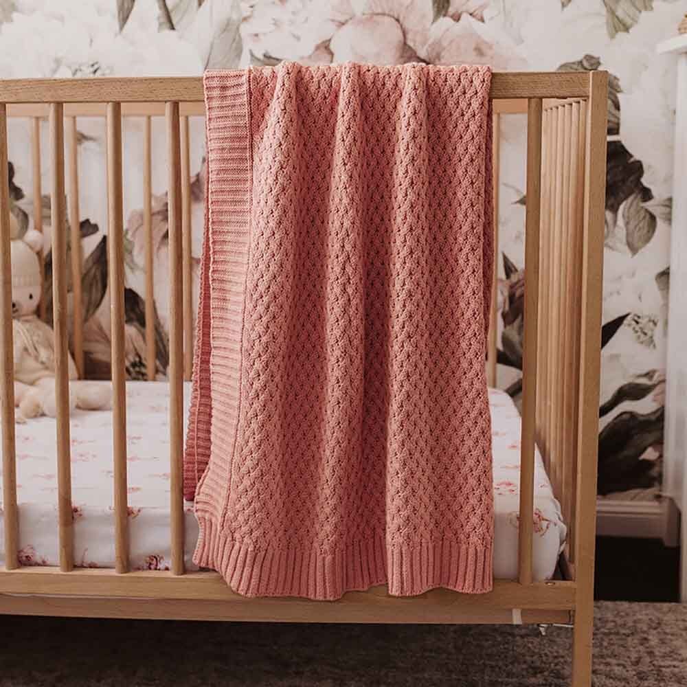 Snuggle Hunny Diamond Knit Blanket - Sage,White,Rosa or River