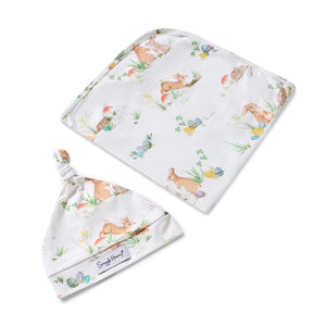 Snuggle Hunny - Easter Bunnies Organic Jersey Wrap//Beanie set + Milestone card or Koala Stretch wrap/Beanie set