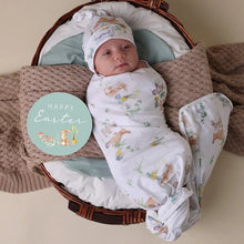 Load image into Gallery viewer, Snuggle Hunny - Easter Bunnies Organic Jersey Wrap//Beanie set + Milestone card or Koala Stretch wrap/Beanie set
